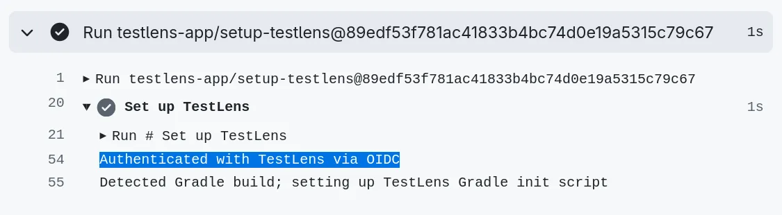 GitHub Actions job log showing OIDC-specific message